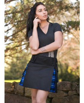 Black Cotton & Gallaecia Tartan Hybrid Kilt For Women
