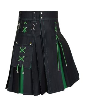 Black & Green Fashion Utility Kilt