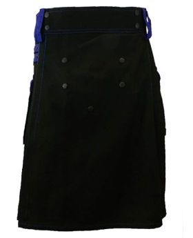 Deluxe Black Utility Kilt with Blue Cargo Pockets