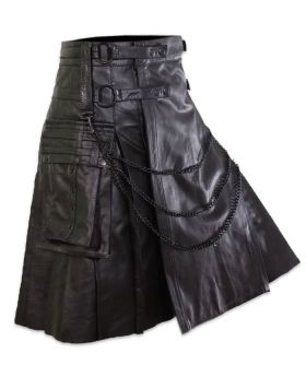Black Leather Gothic Kilt With Interchangeable Chains