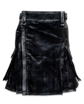 Black Waxed Leather Utility Kilt