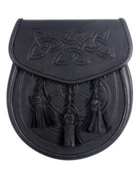 Celtic Swirl Embossed Black Leather Sporran