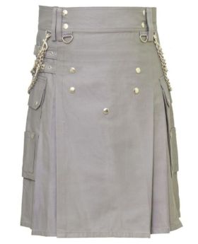 Grey Utility Kilt With Interchangeable Chains