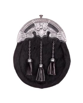 Ornate Thistle Design Cantle Black Calfskin Full Dress Sporran