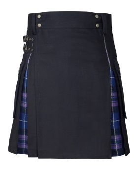 Black Cotton & Pride Of Scotland Tartan Hybrid Kilt