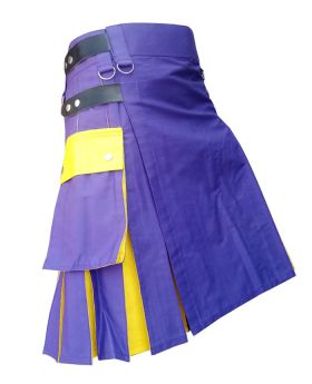 Purple & Yellow Cotton Pleated Hybrid Kilt