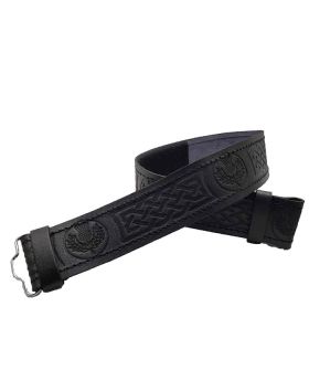 Thistle Embossed Black Leather Kilt Belt